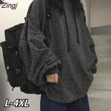 Women Vintage Leopard Draw String Ins Lazy BF Baggy Leisure Clothing Popular Chic All-match Basic Streetwear Cool