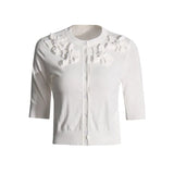 Temperament Knitted Jersey 2025 Summer New Three-Dimensional Flowers Decorated Five-Sleeve High-End Sweater Cardigan