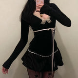 Zingj Lace Splicing Square Collar Slim Long Sleeve T-Shirt Women's 2024 Spring Bow Bottom INS New