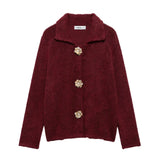 Explosive Women's Artificial Fur Belt Flower Button Knitted
