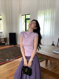 Xixi 2025 Autumn New Temperament Pure Color Round Collar Hollow Knitted Shirt Toped Women