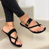 Cool Slippers Women's 2025 Spring Round Head Casual Clip Metal Belt Buckle Flat Bottom