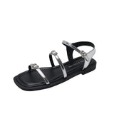 Sandals Women Wear New Summer Square Head With Roman Style Love Diamond Buckle Flat Sandals Slippers