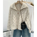 Version Of Double Zippered Strand Sweater Coat Women's 2025 Winter Design Sense Of The Collar Plus Thick Long-Sleeved Knitted Open