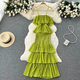 Chiffon Sling Dress Female French Gentle Style Temperament High-End Feel Leaf Side Cake Dress Fairy