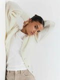 New Soft Horse Hair V-Neck Hollow Open Shirt Femininity Lazy Wind Buckle Lantern Sleeve Sweater