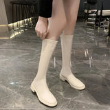 Women's Shoes 4142 But Knee Autumn And Winter Korean Version Of The High-Heeled Boots Flat Bottom Low Back Zippered Knight