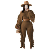 Zingj New Women's Wear Casual Solid Color Knit Long Sleeve Tassel