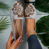 Knitted Rose Embroidered Breathable Flat Sole Shoes Women's Light-Speaker Lazy Working Shoes Boat