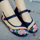 Zingj Not Include Shoe Box Canvas Buckle Ethnic Mother Shoes Old Lady Flowers Soft Sole Flat Embroidered Women's Cloth Shoes