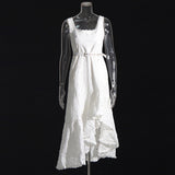 Holiday Style High-End Irregular Sleeveless Dress 2025 New Design Printing Waist Thin Dress