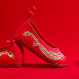 Zingj Shoes, Hanfu Shoes Round Head Red Gold Embroidery Xiu He Wedding Dress Cloth Shoes Single Shoes Embroidered Cloth Shoes Women's