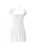 Lace-Up Ruffle Halter Mini Dress- Outfit