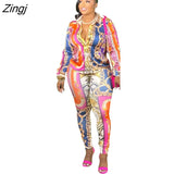 Femme Print Jacket & Trousers Office Lady Outfits Autumn Women two Pieces set Chain Print Button Coat & Pants Suit