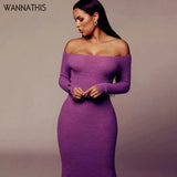 Long Sleeve Strapless Women's Dress Off Shoulder Autumn Party Sexy Lady Dress Knitted Cotton Casual Fashion