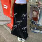 2024 Vintage Blinding Bow Print Slimy Half-Dress Woman Low-Waist Drawstring Tie With Loose Straight