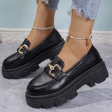 Bottom English Style Low Help Single Shoes Women's New Thick-Bottomed Large-Size Lazi Buckle