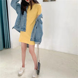 Zingj Summer New Korean Version Slim Solid Color Short-Sleeved T-Shirt Women Long Dress Women's