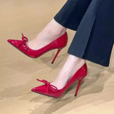 High-Heeled Women's Bow Temperament With Black Sexy Pointed Shallow Single Shoes 2025 Early Spring