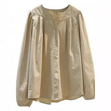 Lantern Sleeves Folded Cotton Lady Shirt 2025 Spring And Autumn Korean Version Of The Design Sense Of Loose Literary And Artistic Fan