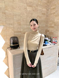Xixi 2025 Autumn New White Standard Long Sleeve High-Neck Knitted Top Sweater Women
