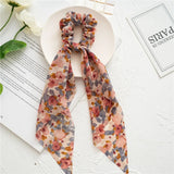 Bow Long Ribbon Hair Scrunchie Chiffon Floral Print Sweet Elastic Hair Band Ponytail Hair Scarf Hair Tie Hair