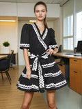 French Temperament Dress 2025 Summer New V-Neck High-End Splicing Lotus Leaves Side To Show Thin Dress