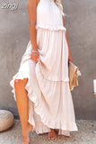 Casual Long Dress Women Summer Female Ruffle Pullover Beach Dresses Ladies Elegant Sleeveless Hollow Tie-Up Party
