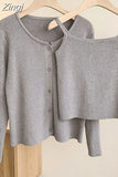 Knitted Cardigan Two 2 Piece Set Women Korean Spring Autumn Woman Outfits Cardigans Womens Tops And Blouses Sets