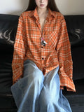 Zingj New Fall 2024 Vintage White Orange Plaid Shirt Coat For Men And