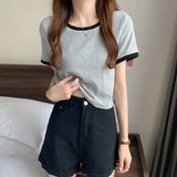 Zingj Color Round Collar Short-Sleeved T-Shirt Female 2024 New Summer Bottom Shirt Korean Version Slim Short Student Top