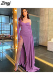 Partywear Floor Dress Women One Shoulder Folds Patchwork High Split Elegant Sexy Nighclub Christmas Dress