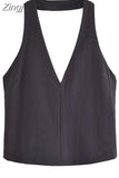 White Halter Top Female Off Shoulder Crop Tops For Women Sexy Sleeveless Backless Top Woman Tied Streetwear Summer