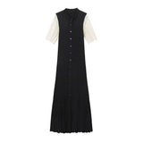 Summer Women's Fashion Simple Solid Color Button Short Sleeve Knitted