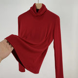 Zingj Shot Anti-Ball Cotton Pile Collar Wine Red Bottom Shirt Autumn Long-Sleeved T-Shirt Women With Slim Turtleneck