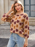 And Winter New Sweater Women's Casual Maple Leaf Pattern Of The Flower Round Collar Knitted