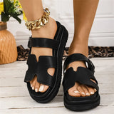 New Large-Size Slippers Women's Thick-Bottomed Buckle Solid Color Casual Cold