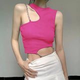 Street Irregular Metal Chain Repair Coat New High-End Bare Back Umbilly Short Sling