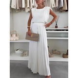 Summer Wide Leg Trousers Round Collar Sleeveless Top Trousers Two Sets Of Casual