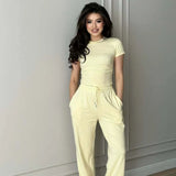 2025 New Women's Round-Neck Long-Sleeved Broad-Legged Trouser Commuting