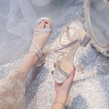 Zingj Heel Sandals Female Fairy Wind 2023 Summer New Small Fresh Temperament With Water Diamond With Skirt