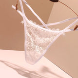 Sexy Embroidery Cross-Band Incognito Thin Lace Tone Transparent Low-Rise Hollow