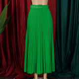 High Waist Pleated Long Skirt With Belt- Outfit