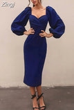 Elegant Pure Color Latern Sleeves Bodycon Dress for Women Party Clubwear Formal Midi dresses Mujer Casual Streetwear