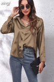 Fashion Button Up Satin Silk Shirt Youth Woman Blouses Cheap and Pretty Blouses Satin Luxury Shirt OL Female