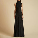 Wind Elegant Style 2025 Autumn And Winter New Standing Sleeveless Comfortable 100-Fold Dress Dress