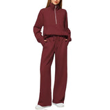 Women's Two-Piece Set Of Half Zipper Sweatshirt Wide Leg Sweatpants Casual Suit