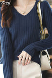 Women Sweater Long Sleeve Top Knitted Pullover V-Neck Fashion Sweater Woman Winter 2023 Basic Female Clothing Soild OL