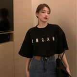 Zingj Sleeve T-Shirt Women's Ins Tide Loose Korean Version Medium Long Short Sleeve Letter Embroidered Jacket Women's Summer 2024