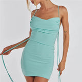 Zingj Summer New Women's Sexy Back Fashion One Word Collar Pleated Bag Hip Dress
